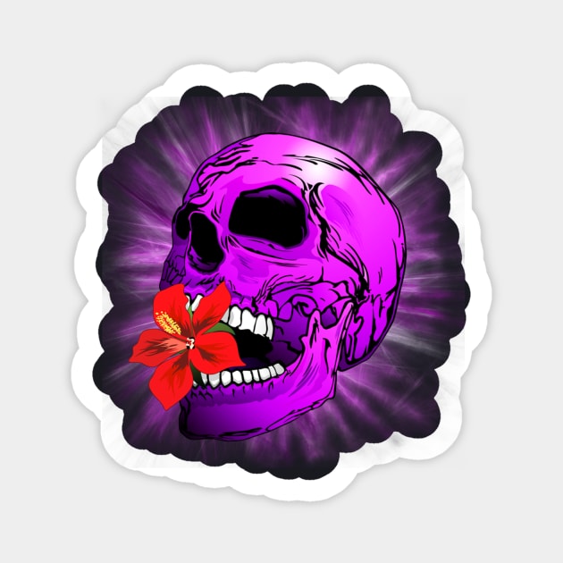 Purple Sugar Skull with Hibiscus Flower Sticker by BluedarkArt